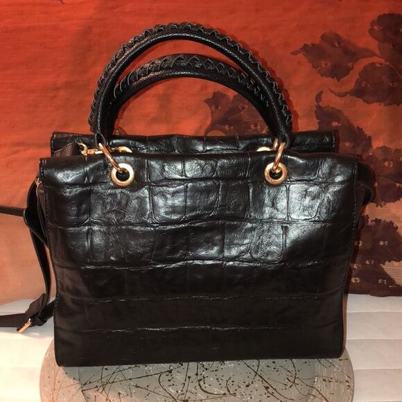 Sondra Roberts Black Pebbled Faux Leather Satchel Crossbody Strap - Picture 2 of 14